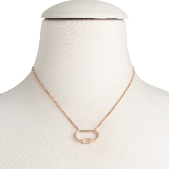 All Saints Crystal Pave Carabiner Pendant Gold Tone Necklace - Picture 2 of 2